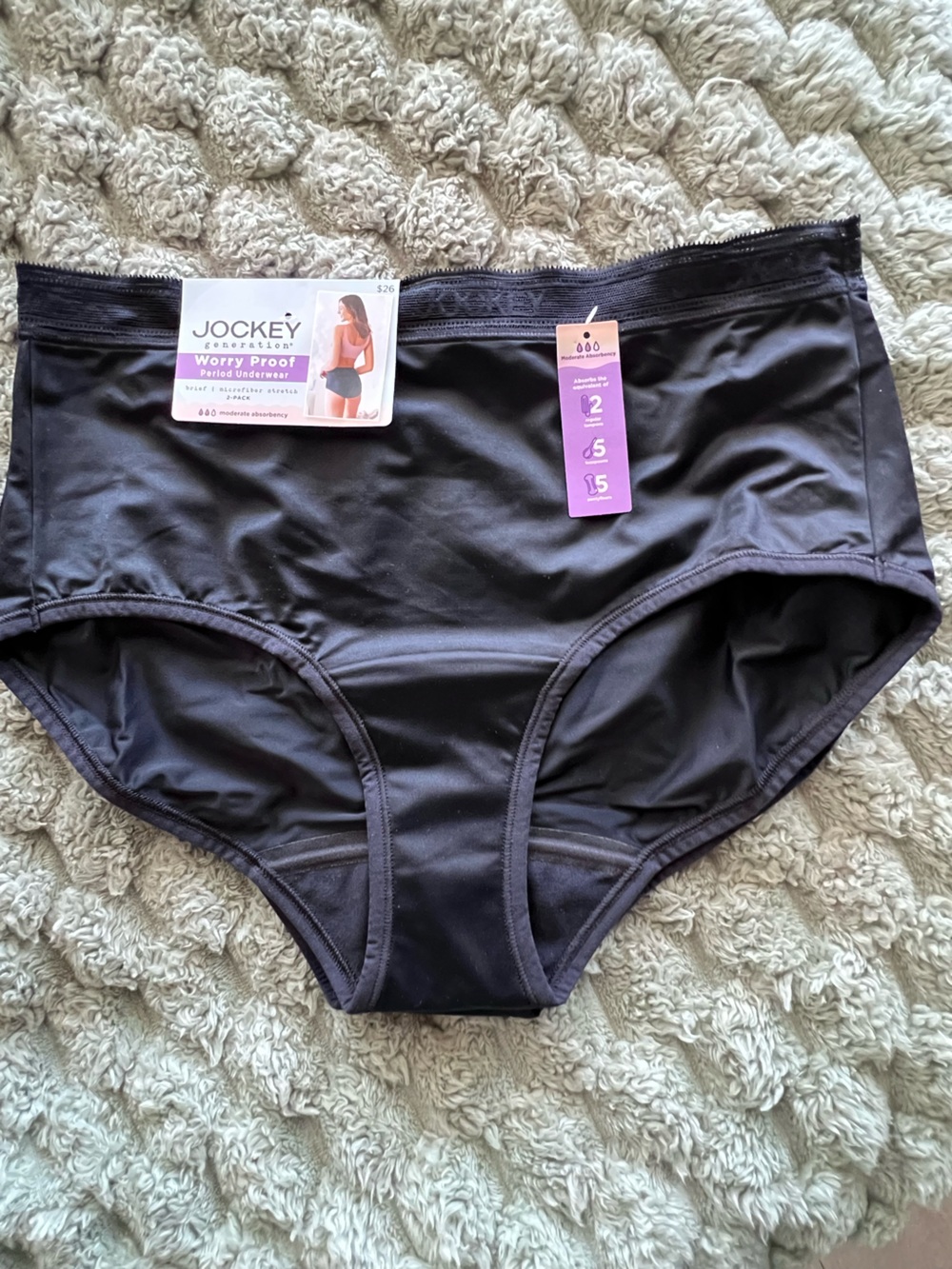 Jockey Worry Proof Period Brief Microfiber Stretch Black L 2 Pack